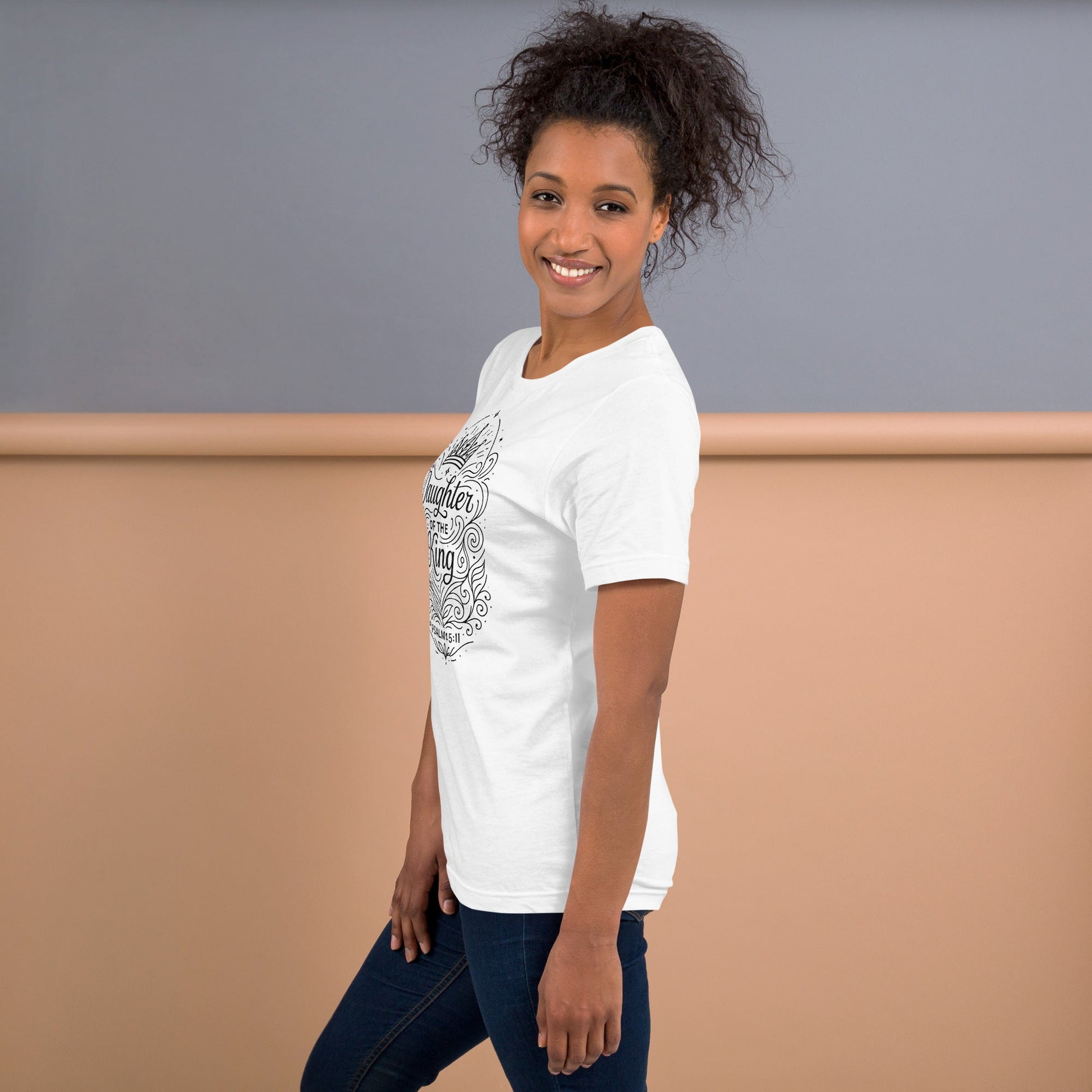 Psalm 45:11 Unisex White Christian T-Shirt Daughter of the King Faith - WPiF