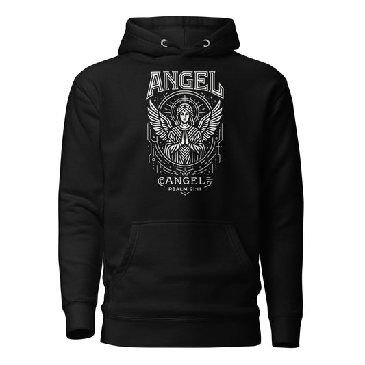 Psalm 91:11 Unisex Black Christian Hoodie Angel Faith Design - WPiF