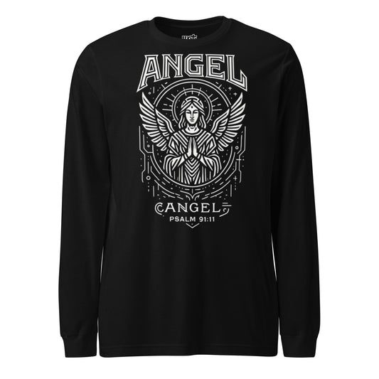 Psalm 91:11 Unisex Black Christian Long Sleeve Angel Faith Design - WPiF
