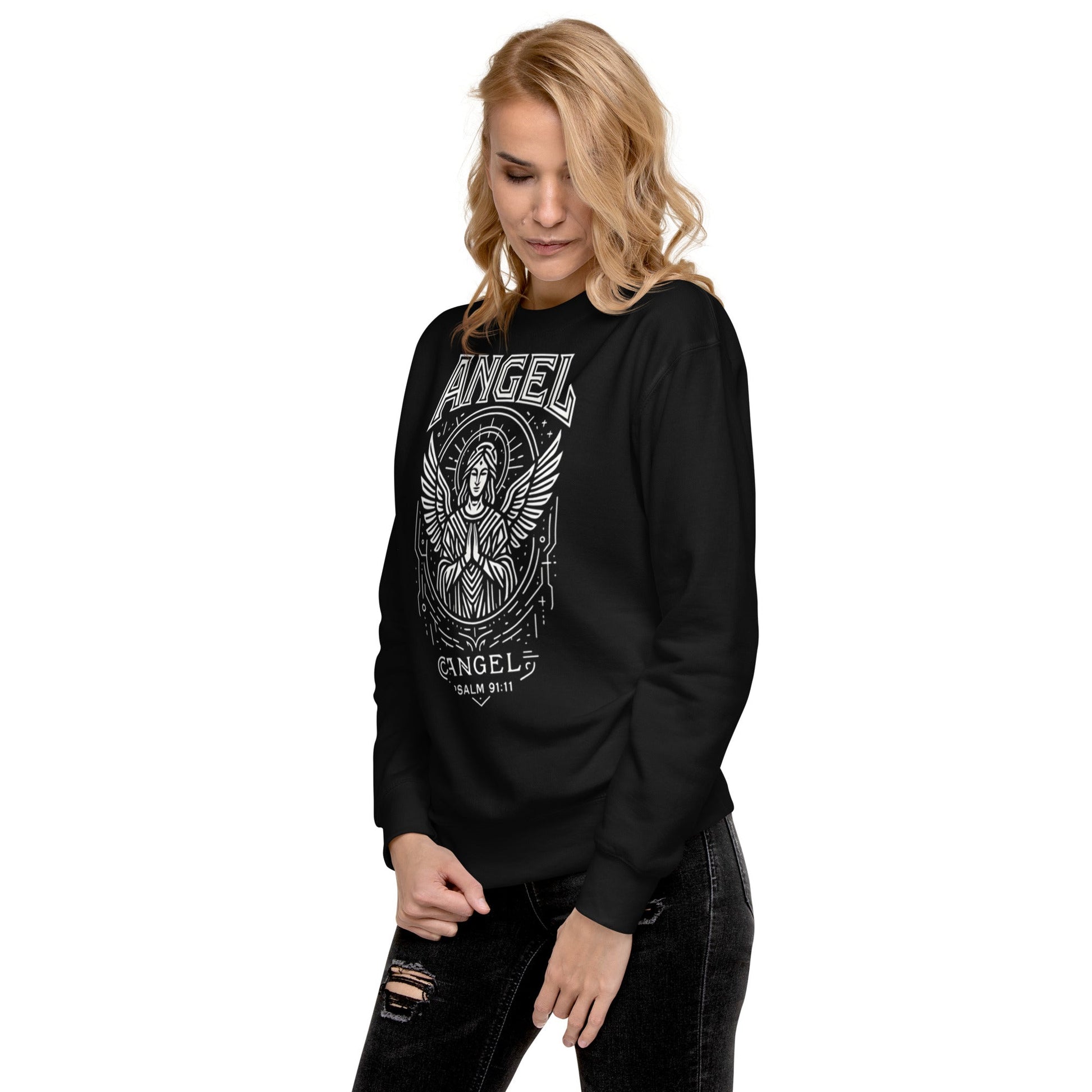 Psalm 91:11 Unisex Black Christian Sweater Angel Faith Design - WPiF