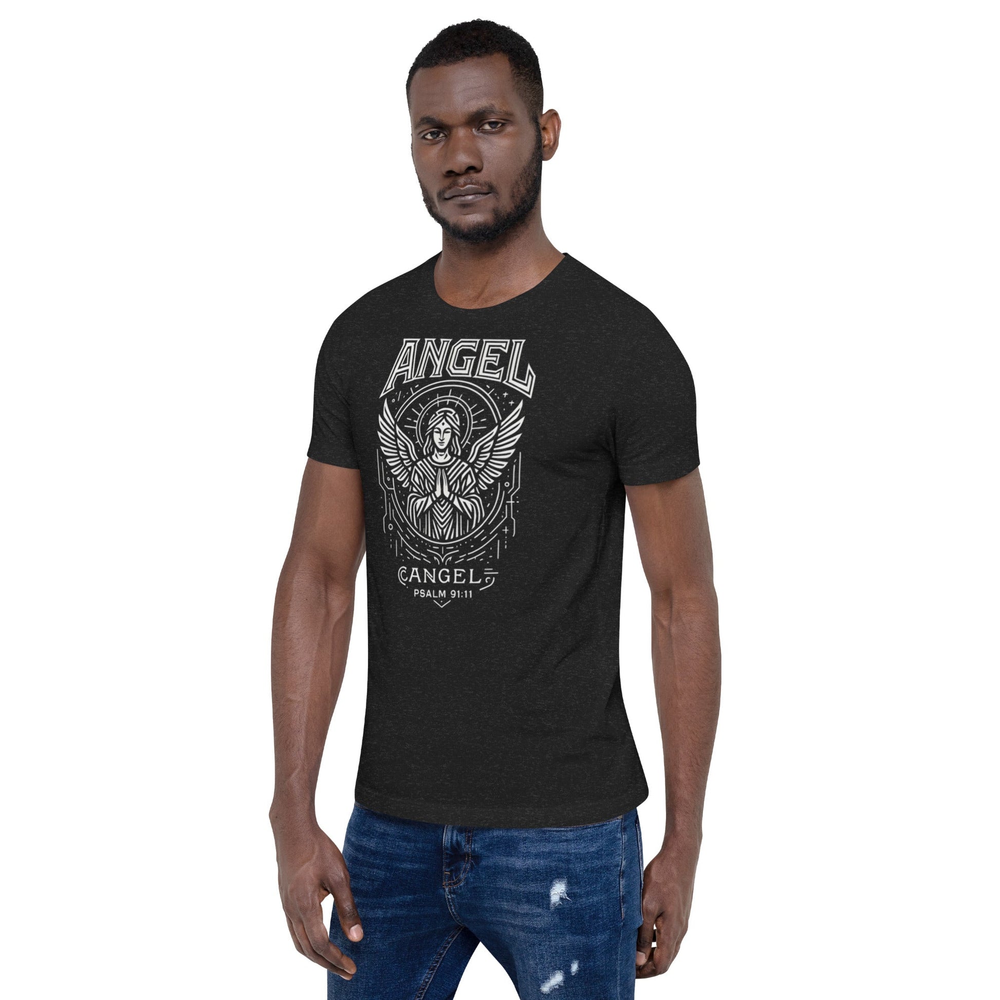 Psalm 91:11 Unisex Black Christian T Shirt Angel Faith Design - WPiF