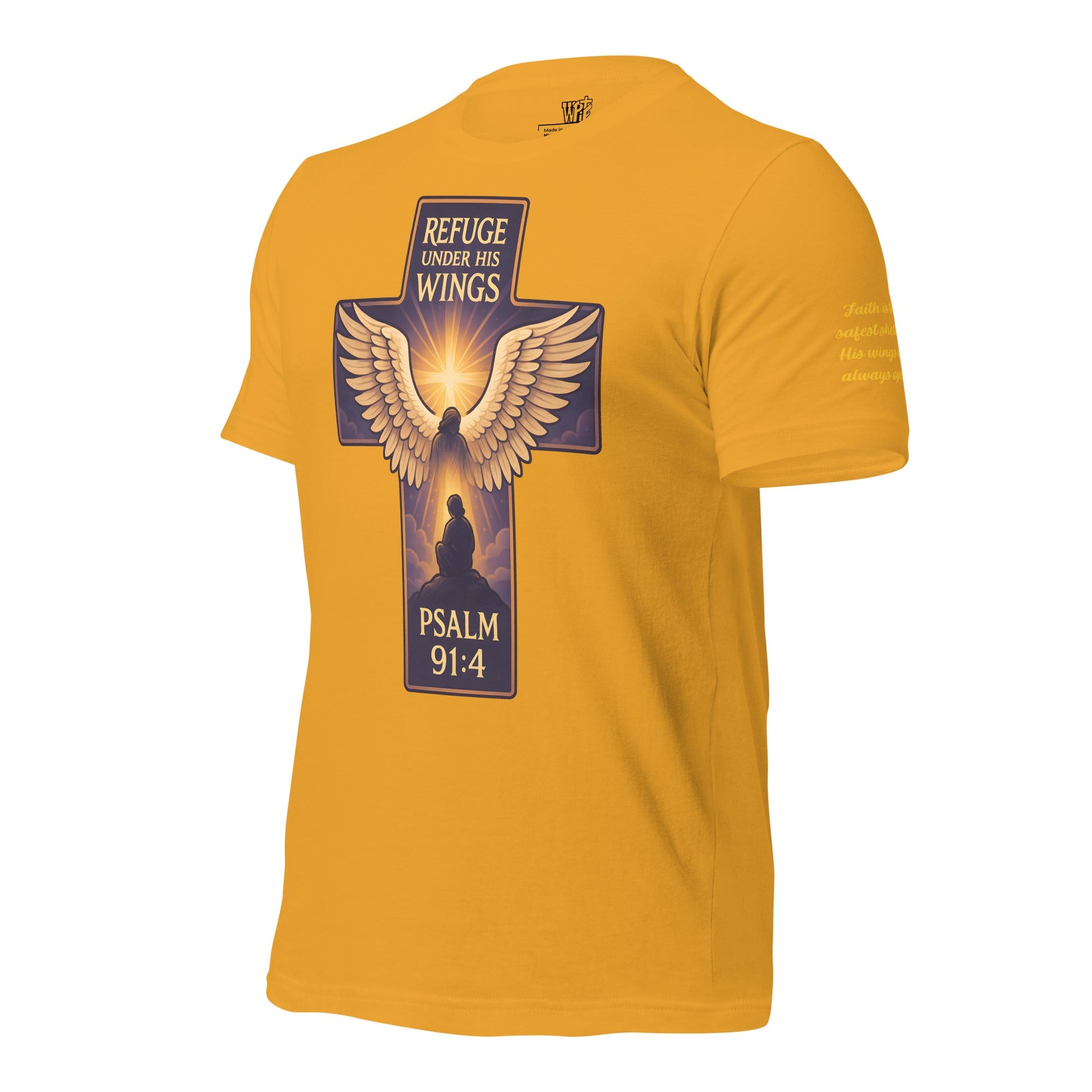 Psalm 91:4 Unisex Orange Christian T-Shirt Under His Wings Design - WPiF