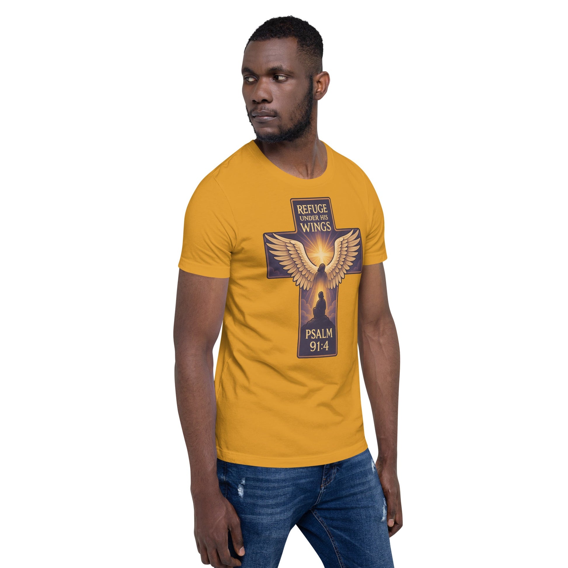 Psalm 91:4 Unisex Orange Christian T-Shirt Under His Wings Design - WPiF