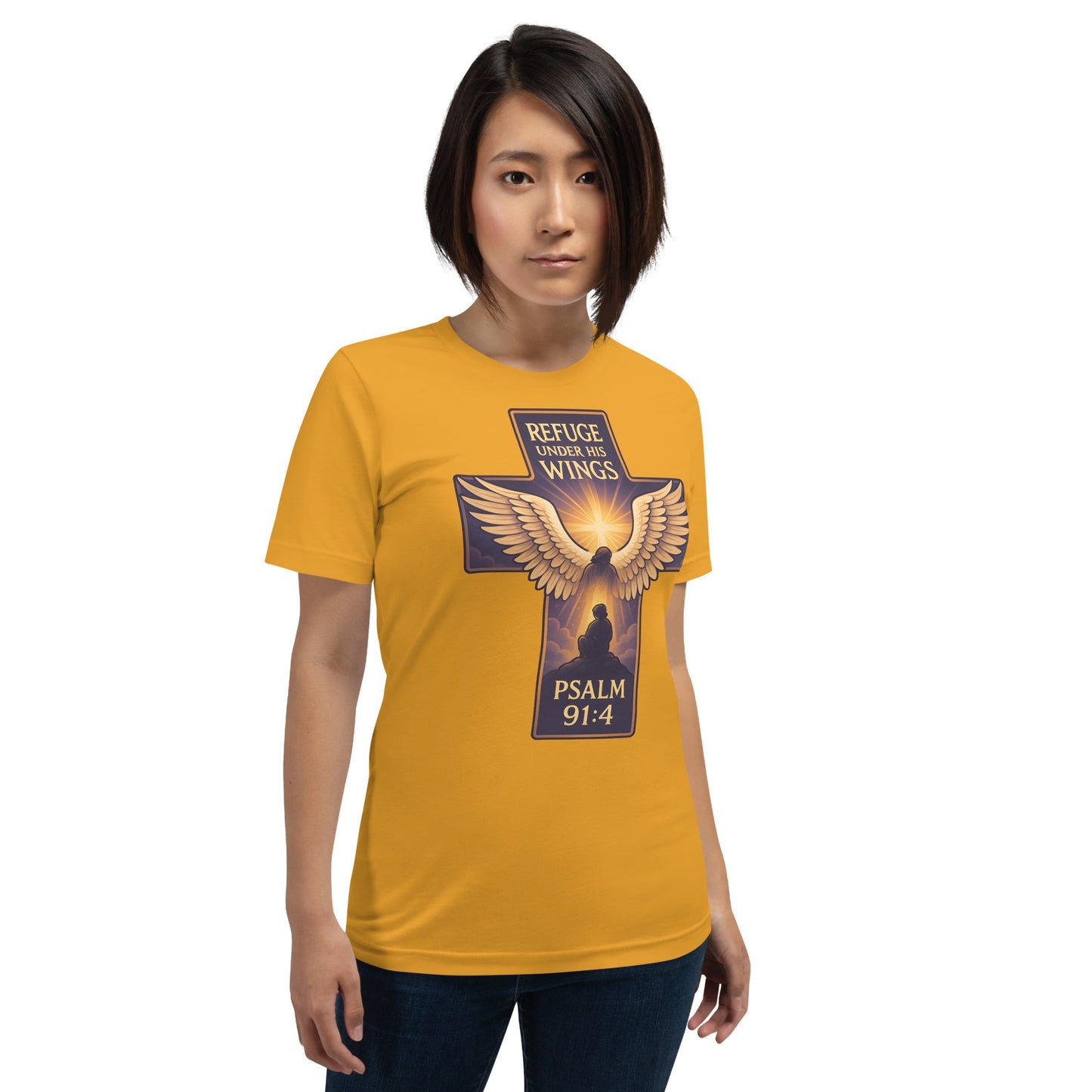 Psalm 91:4 Unisex Orange Christian T-Shirt Under His Wings Design - WPiF