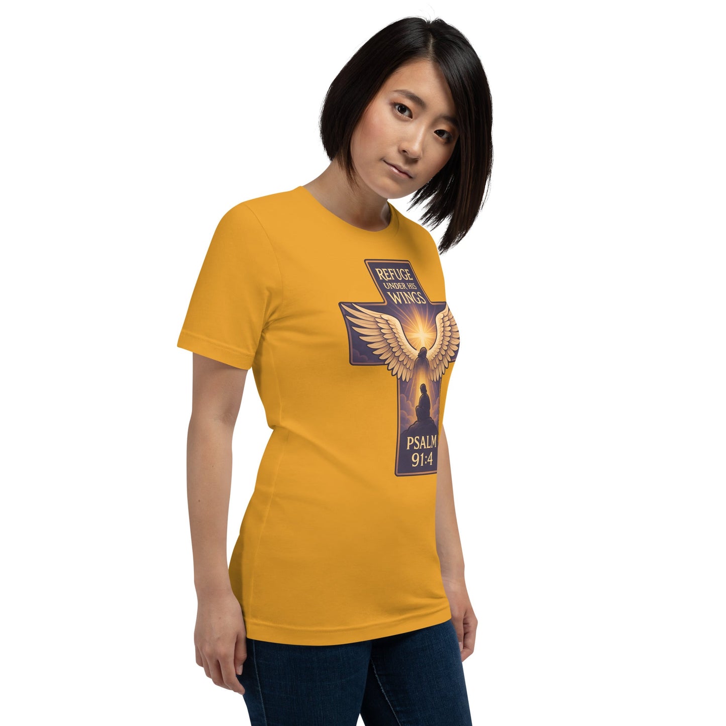 Psalm 91:4 Unisex Orange Christian T-Shirt Under His Wings Design - WPiF