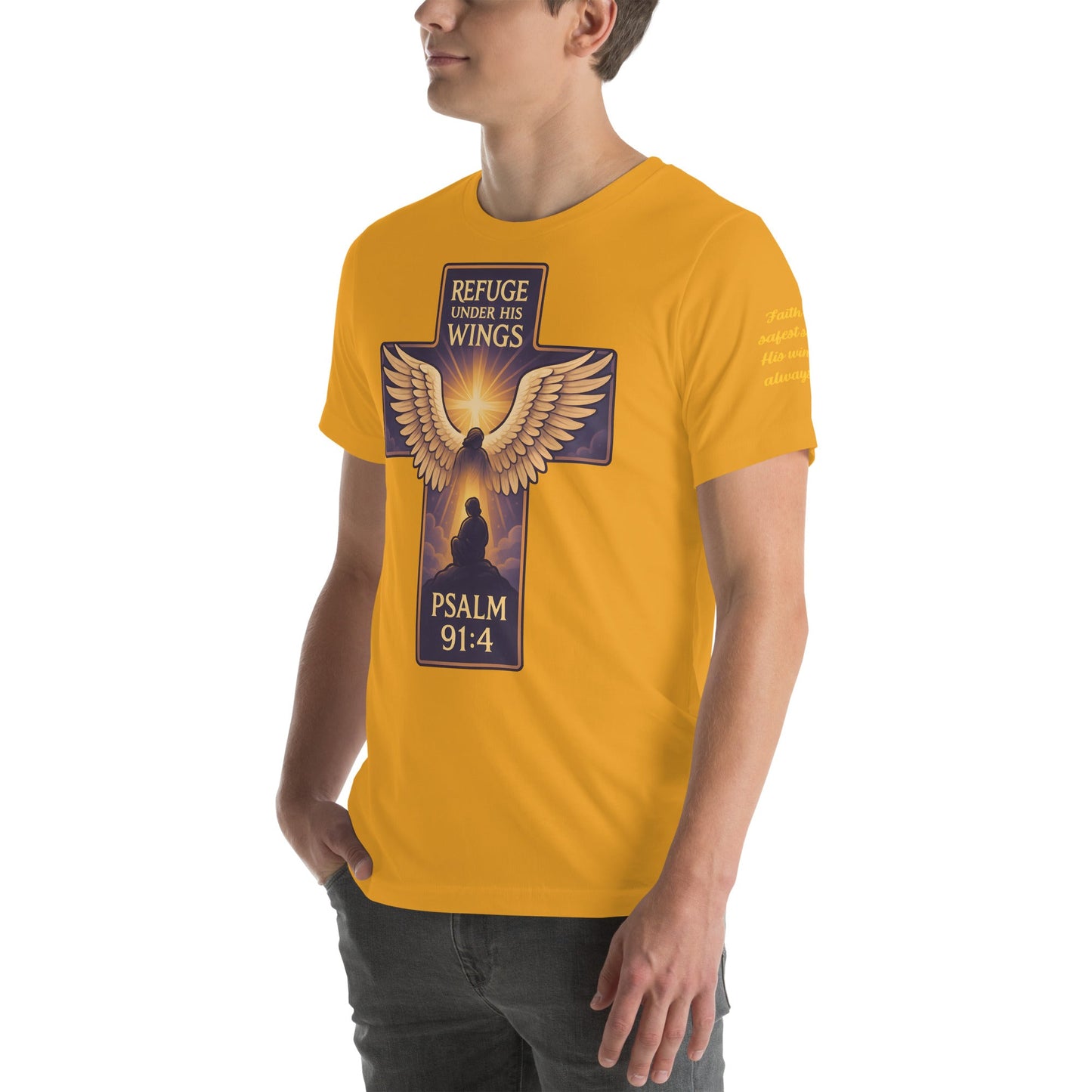 Psalm 91:4 Unisex Orange Christian T-Shirt Under His Wings Design - WPiF