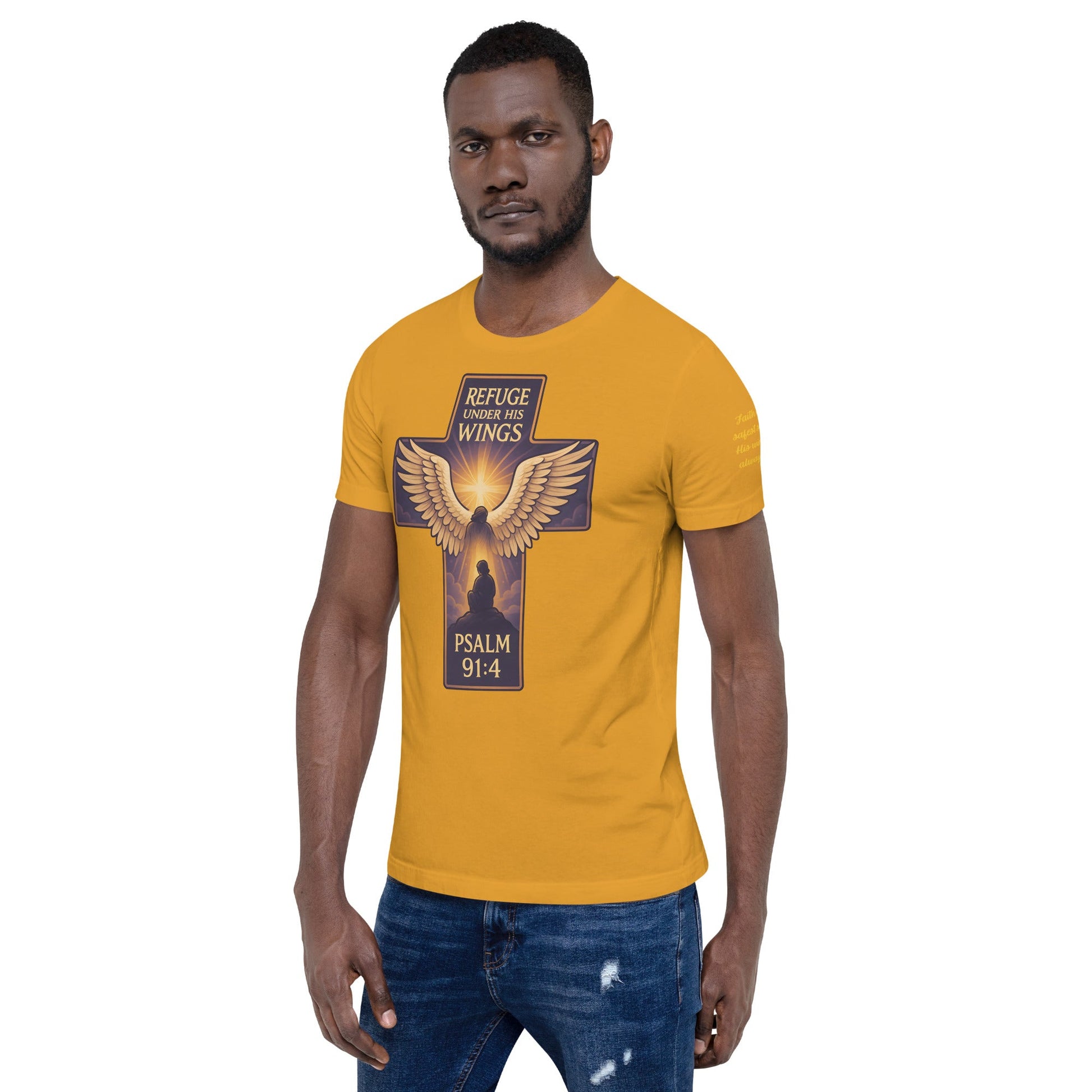 Psalm 91:4 Unisex Orange Christian T-Shirt Under His Wings Design - WPiF