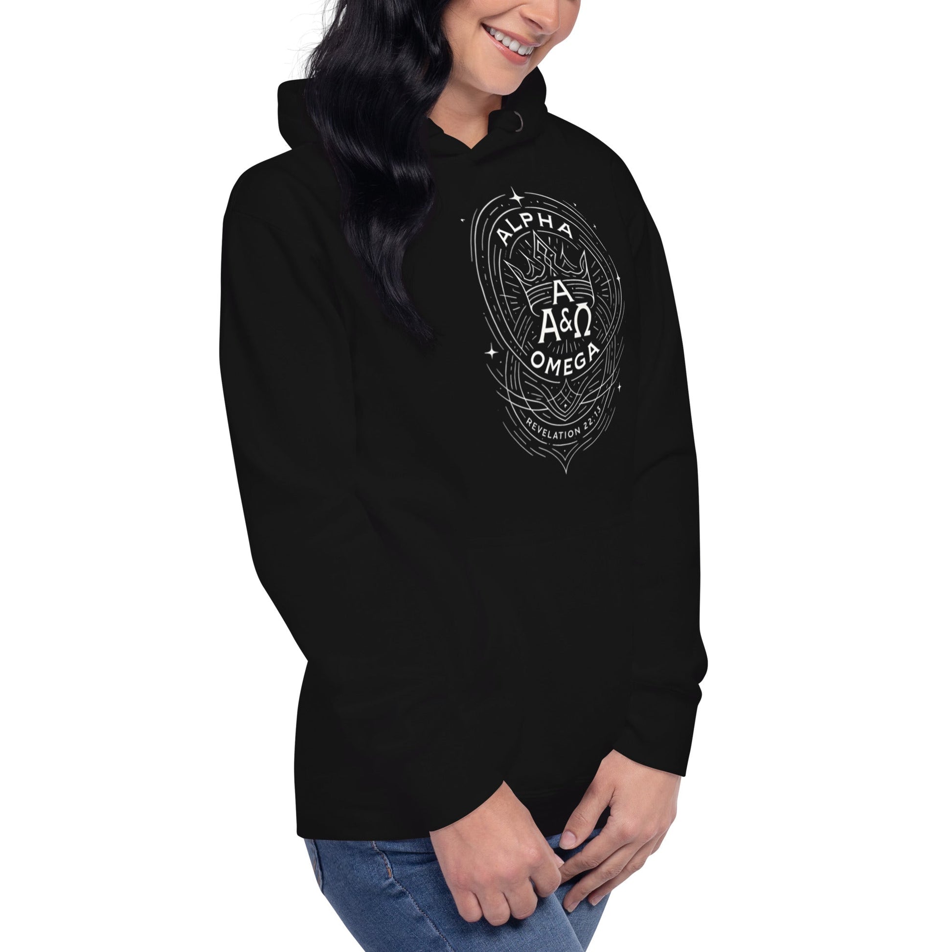 Revelation 22:13 Unisex Black Christian Hoodie Unique Faith Design - WPiF