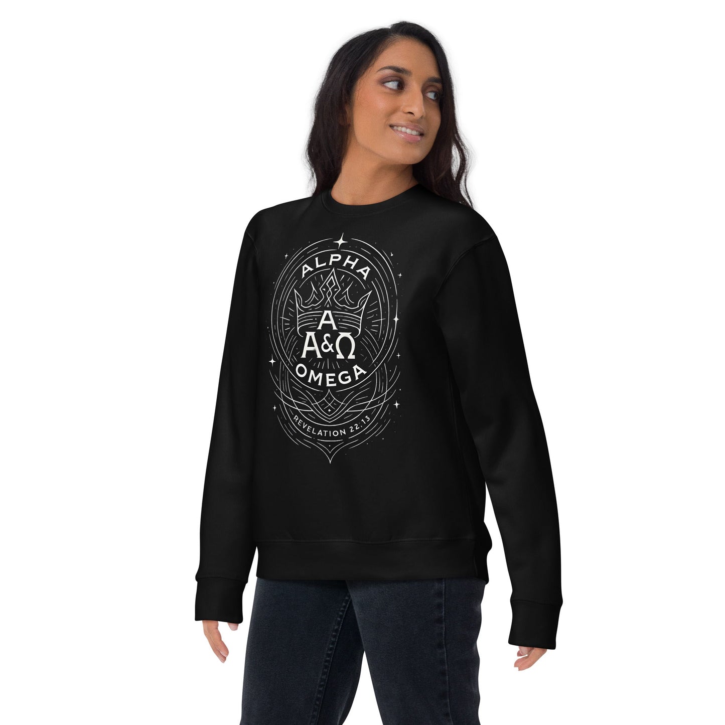 Revelation 22:13 Unisex Black Christian Sweater Unique Faith Design - WPiF