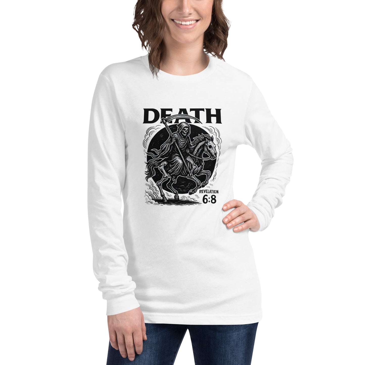 Revelation 6:8 Unisex Black Christian Long Sleeve Pale Horse Rider - WPiF