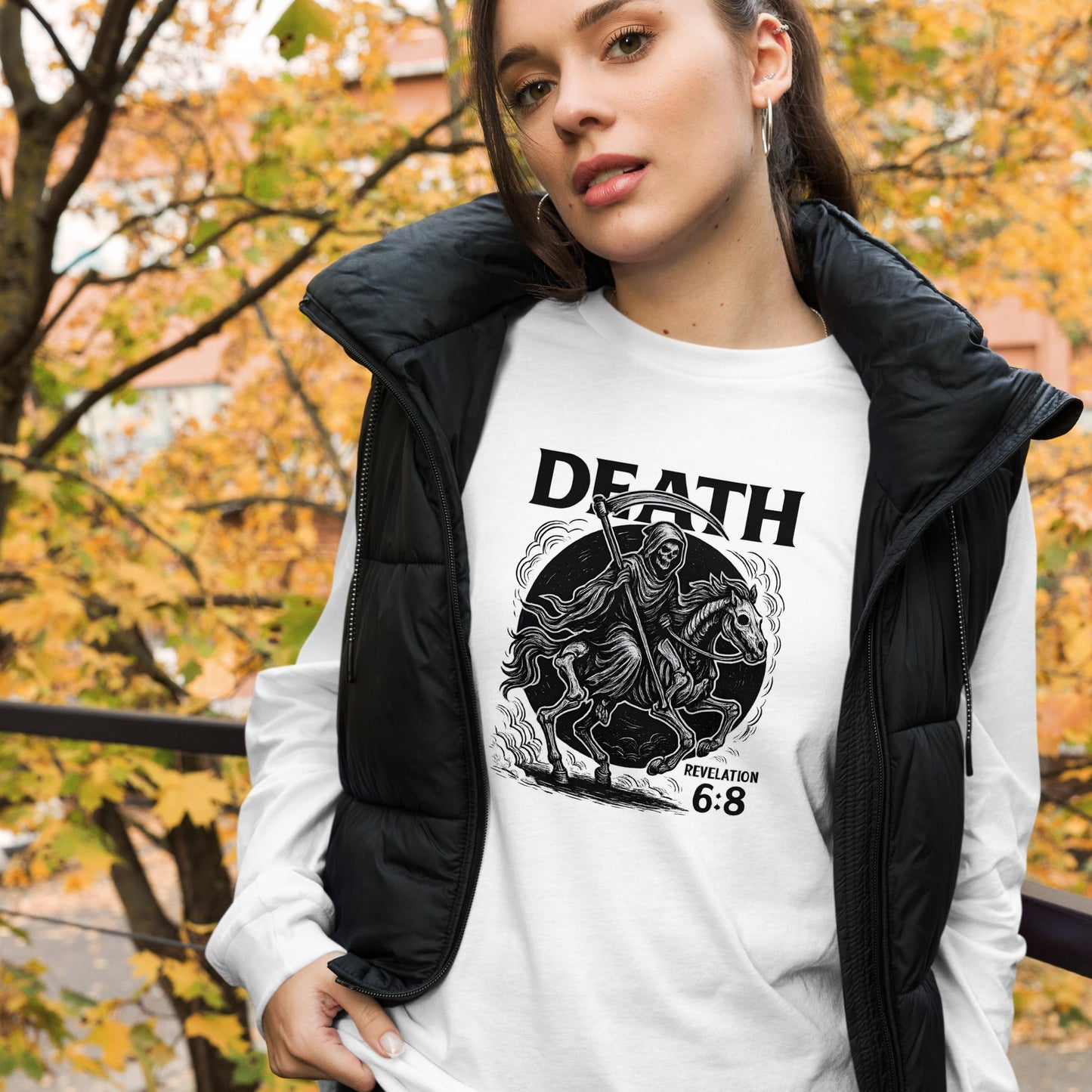 Revelation 6:8 Unisex Black Christian Long Sleeve Pale Horse Rider - WPiF