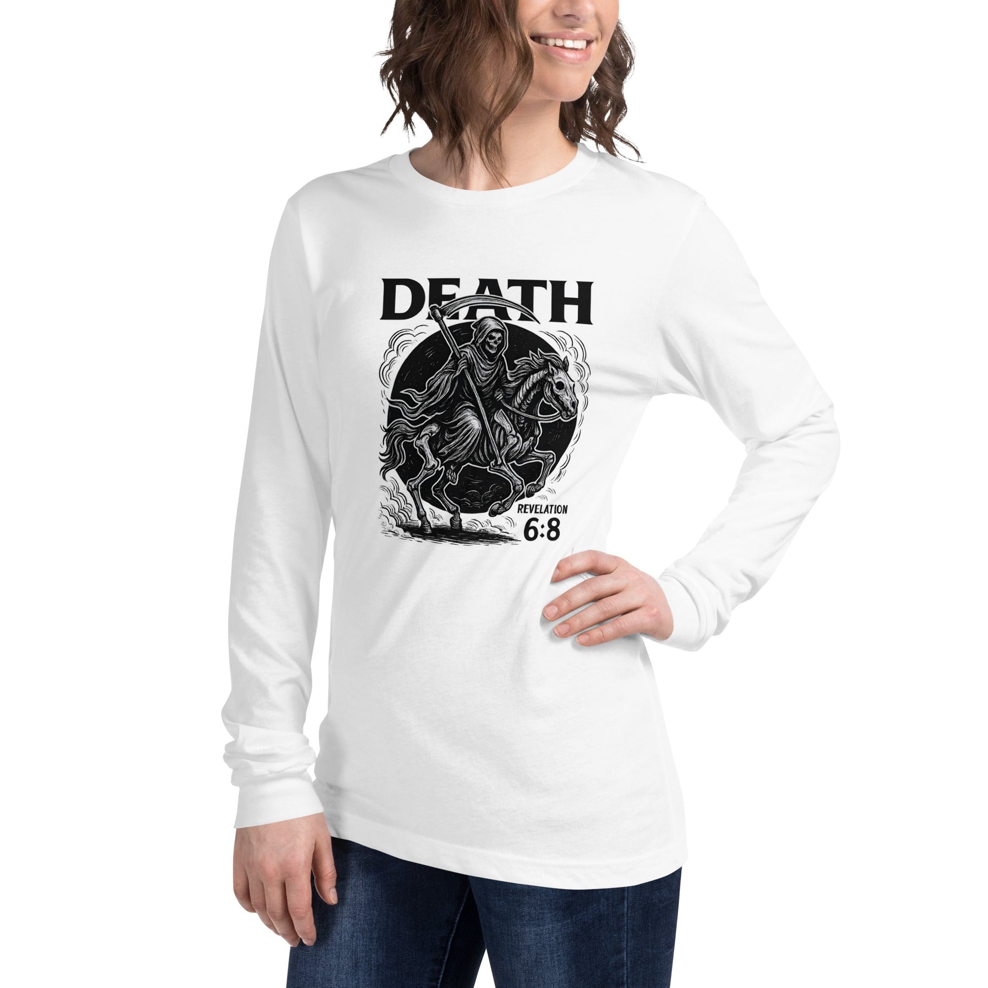 Revelation 6:8 Unisex Black Christian Long Sleeve Pale Horse Rider - WPiF