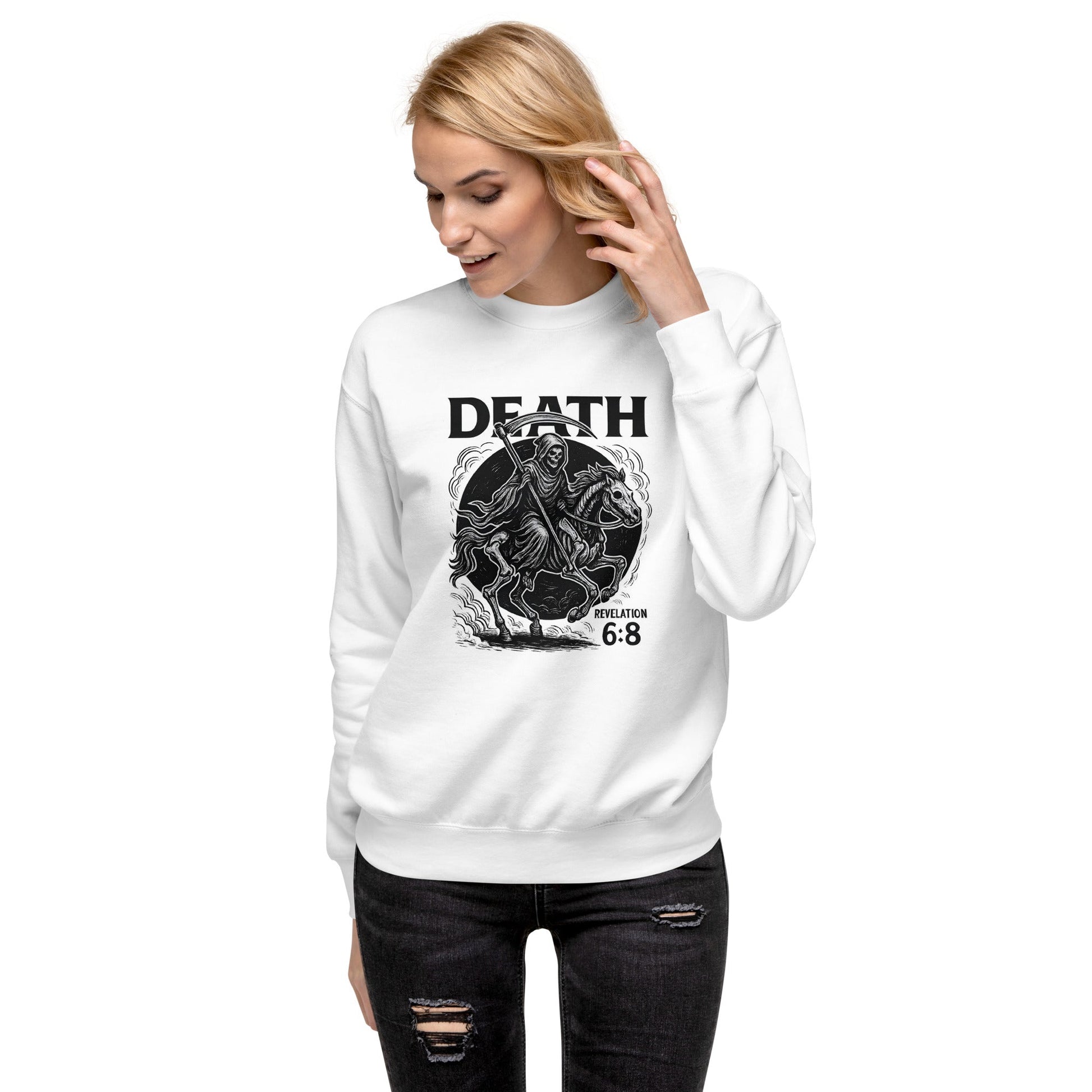 Revelation 6:8 Unisex Black Christian Sweater Pale Horse Death Rider - WPiF
