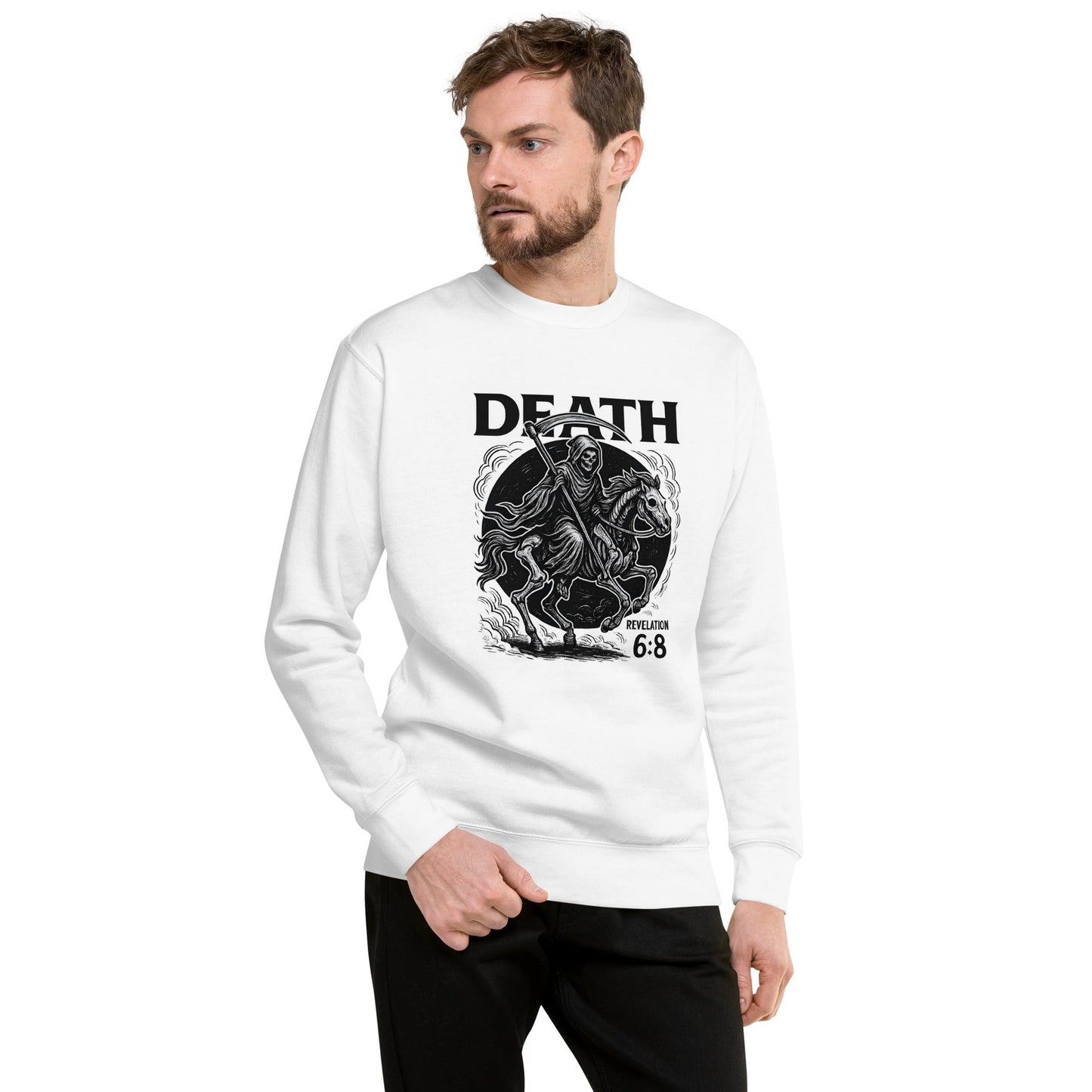 Revelation 6:8 Unisex Black Christian Sweater Pale Horse Death Rider - WPiF