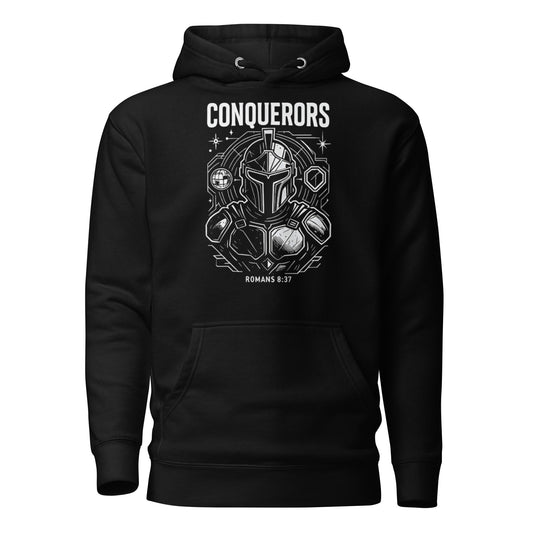 Romans 8:37 Unisex Black Christian Hoodie Conquerors Design - WPiF