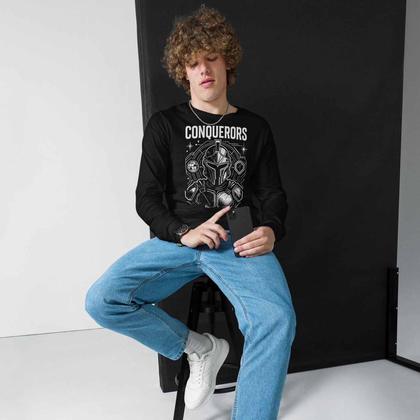 Romans 8:37 Unisex Black Christian Long Sleeve Conquerors - WPiF