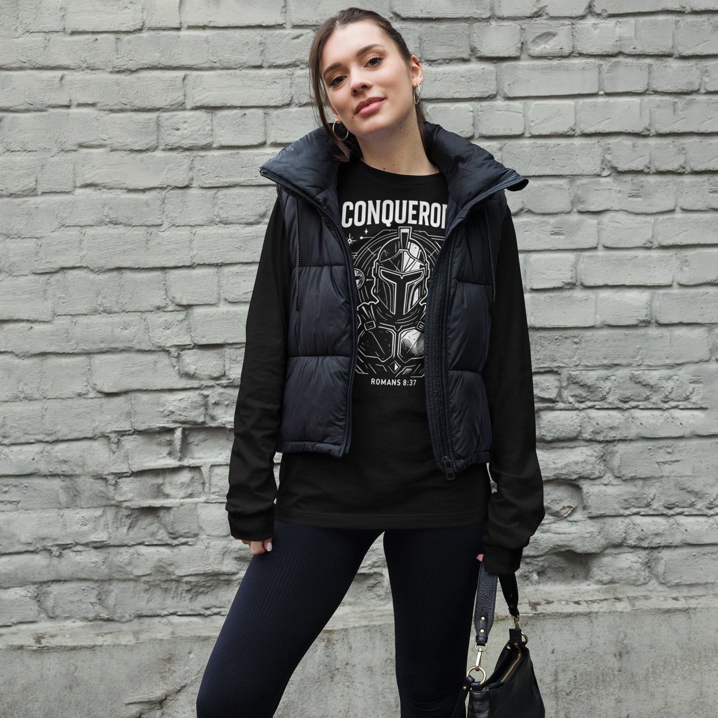 Romans 8:37 Unisex Black Christian Long Sleeve Conquerors - WPiF