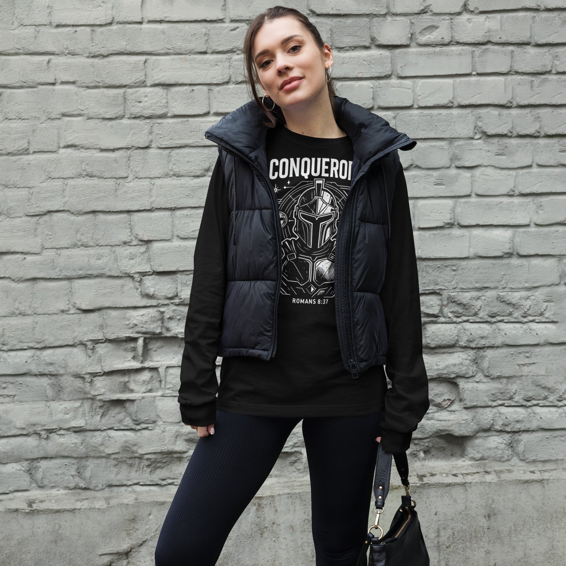 Romans 8:37 Unisex Black Christian Long Sleeve Conquerors - WPiF