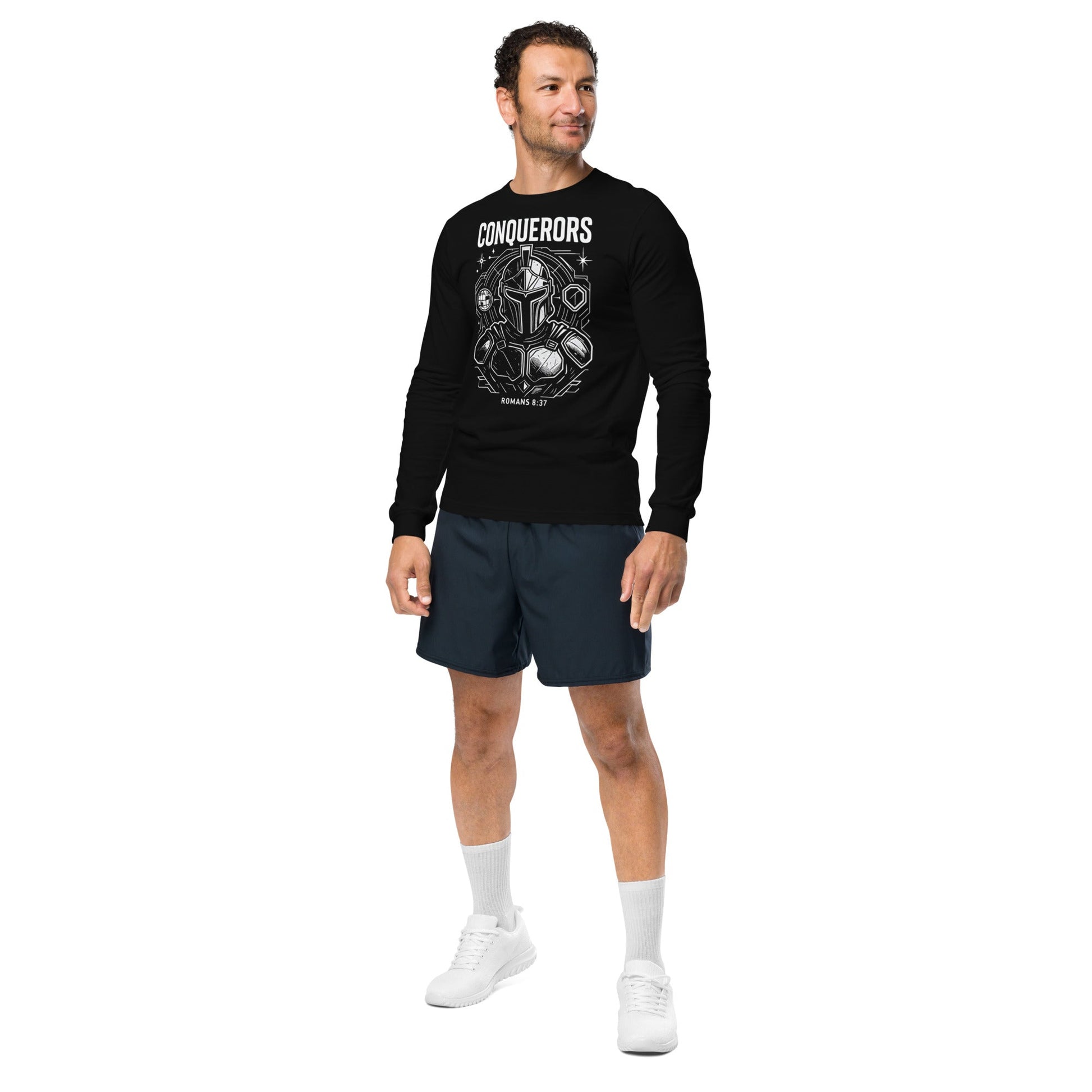 Romans 8:37 Unisex Black Christian Long Sleeve Conquerors - WPiF