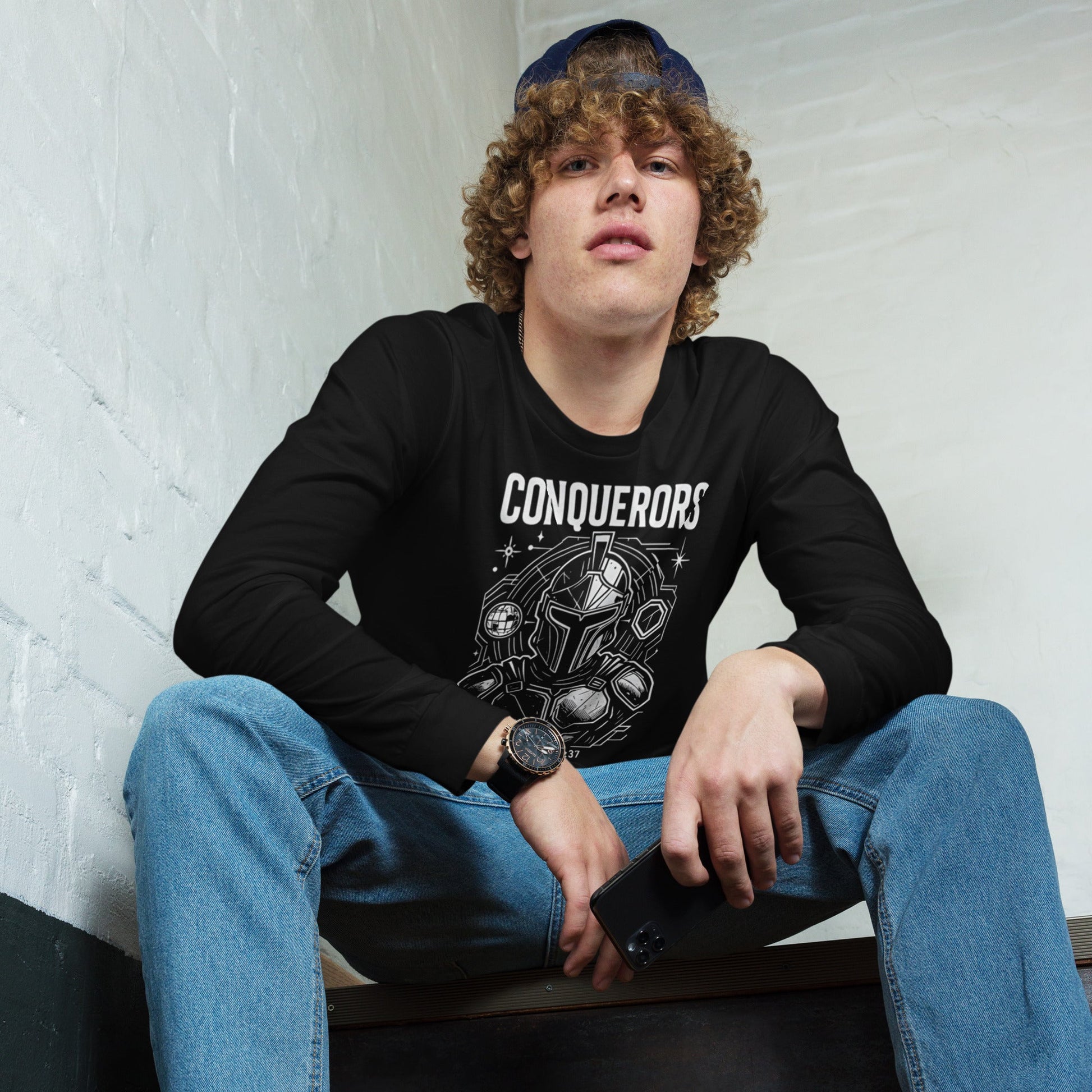 Romans 8:37 Unisex Black Christian Long Sleeve Conquerors - WPiF