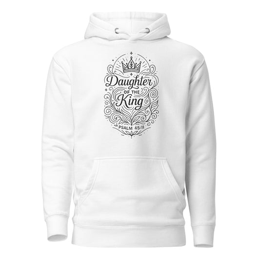 salm 45:11 Unisex White Christian Hoodie Daughter of the King Scripture - WPiF