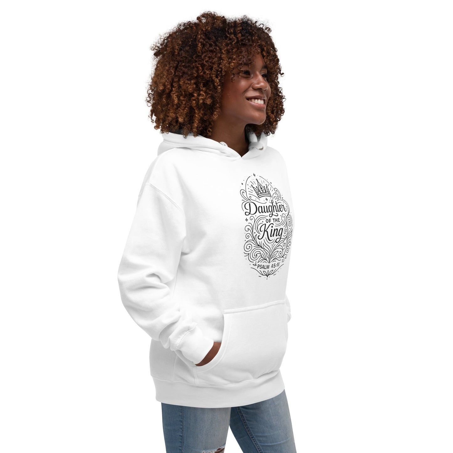 salm 45:11 Unisex White Christian Hoodie Daughter of the King Scripture - WPiF