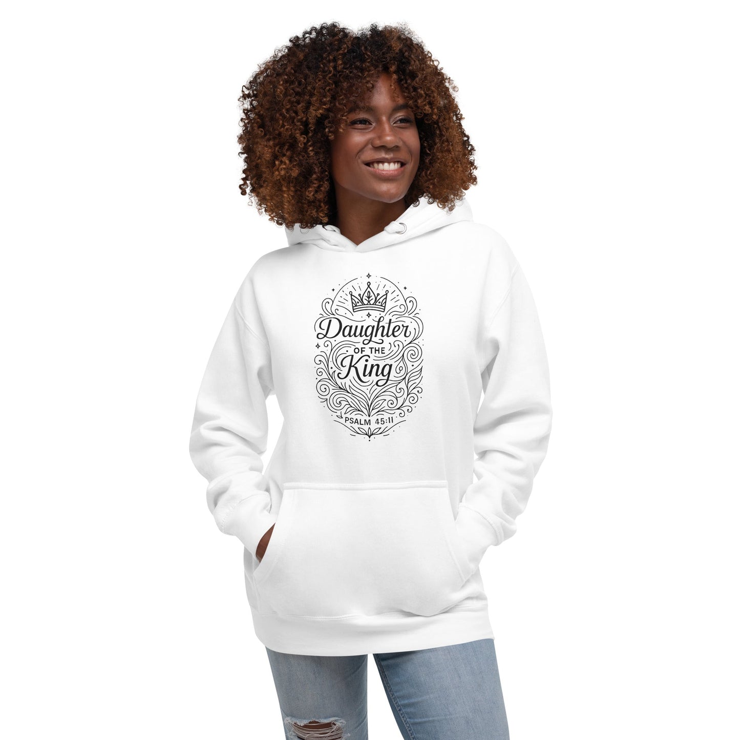 salm 45:11 Unisex White Christian Hoodie Daughter of the King Scripture - WPiF