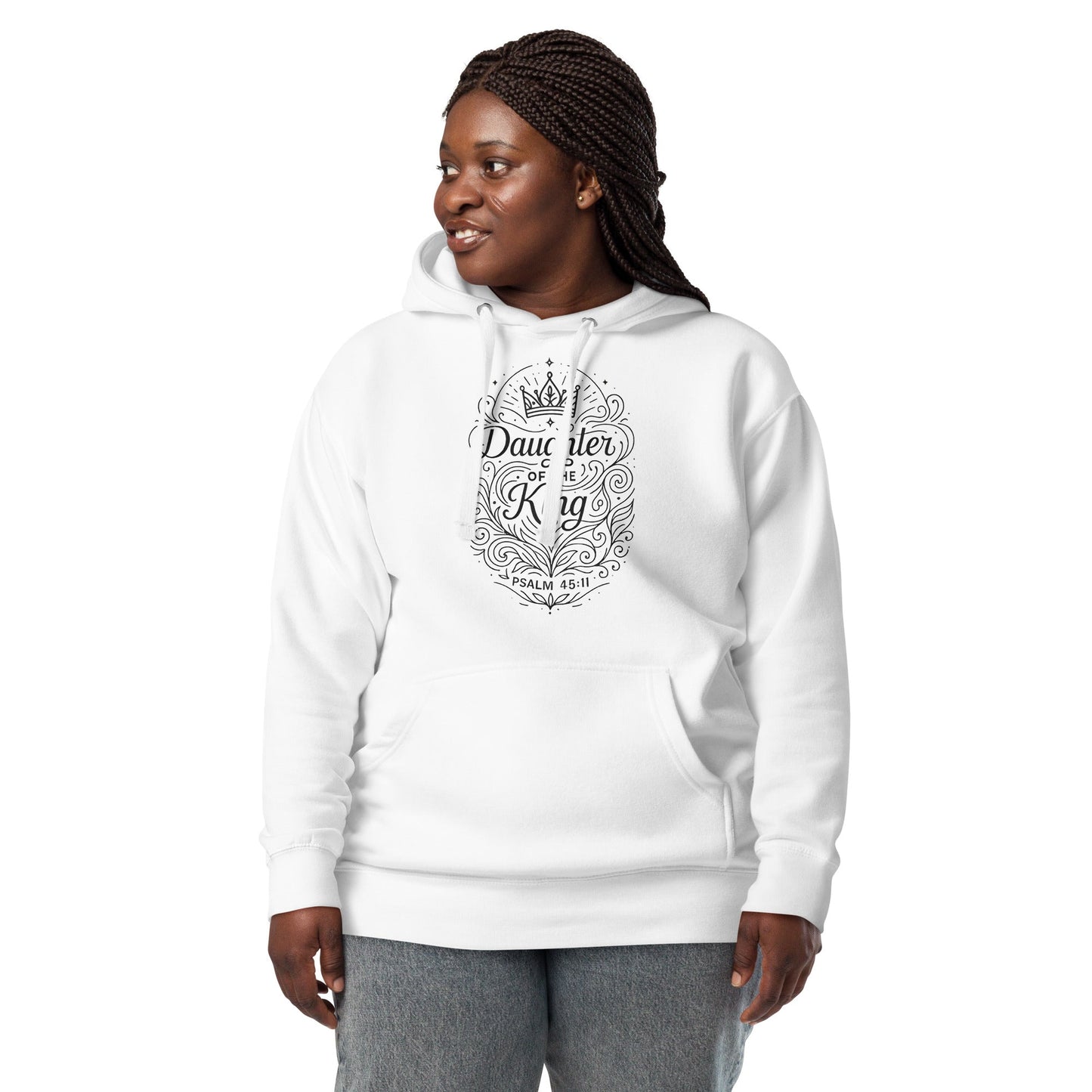 salm 45:11 Unisex White Christian Hoodie Daughter of the King Scripture - WPiF