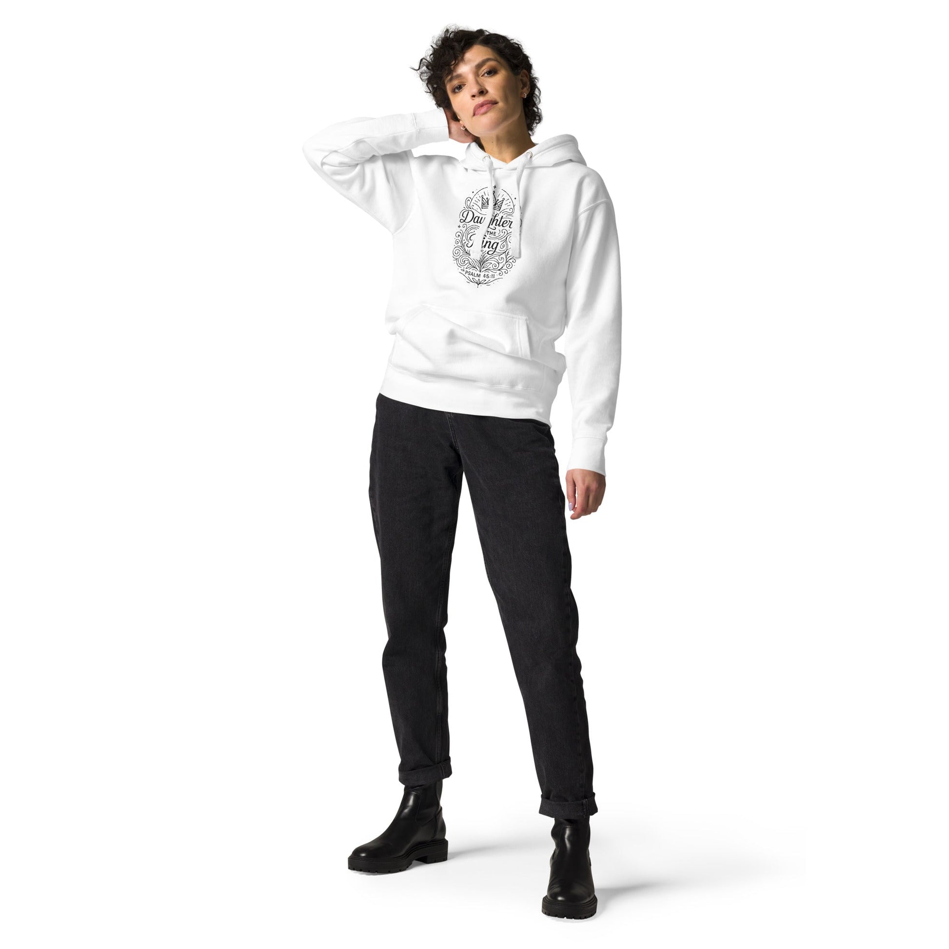 salm 45:11 Unisex White Christian Hoodie Daughter of the King Scripture - WPiF